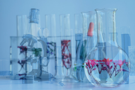 microscope and Laboratory glassware or test tube . science concept.