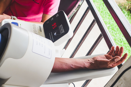 Health check blood pressure.and heart rate with digital pressure gauge.