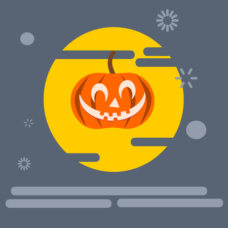 Halloween day pumpkin head on Full moon,vector illustration.のイラスト素材