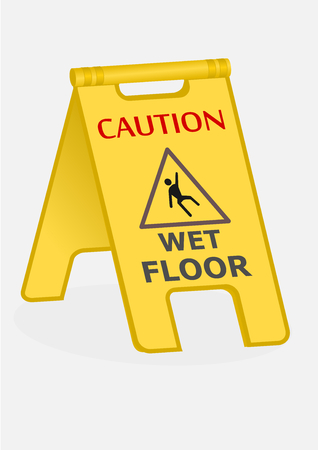 Yellow sign caution wet floor on white background.のイラスト素材
