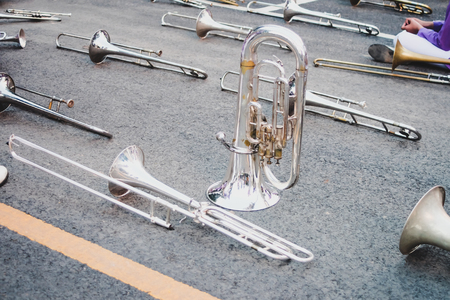 Marching Trombone musical instruments perfect for marching bands .の写真素材