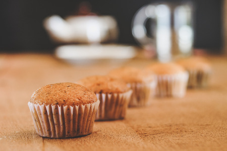 Bakery fresh banana cup cake hot from oven , home made food.の写真素材