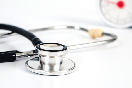 Stethoscope health tool on  table .Medical accessories with copy space.の写真素材