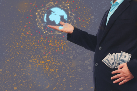 Business man with money banknotes in pocket.の写真素材