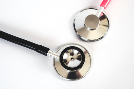 Stethoscope health tool on  table .Medical accessories with copy space.