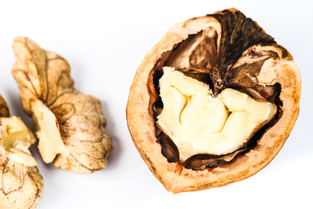 Dry Walnut isolated on white background,Food for health.の写真素材
