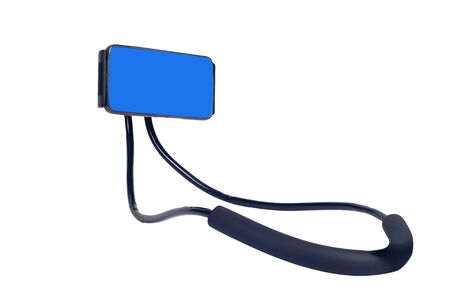 Smart phone holder use the neck on white background.の写真素材