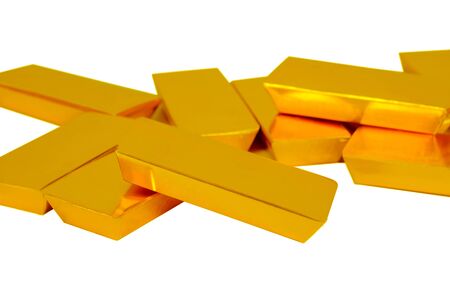 Heap of gold bars isolated on a white background Banking concept.の写真素材