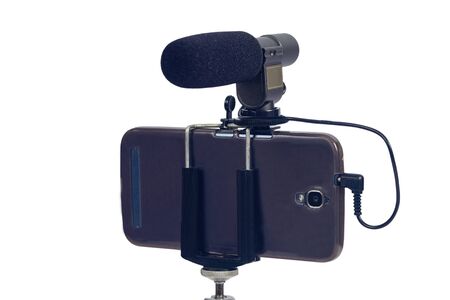 streaming video live with smart phone and microphone tool.の写真素材