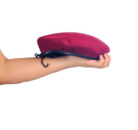 Red beret hat on isolate background.の写真素材