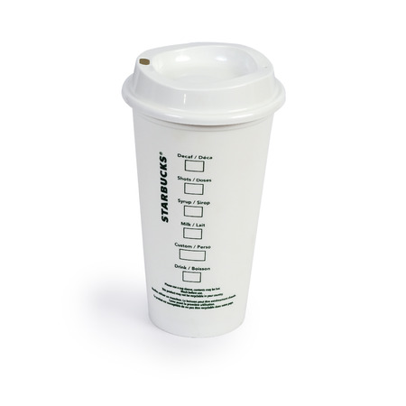 CHIANG RAI,THAILAND - SEPTEMBER 24 , 2019 :Starbucks Hot Tall Coffee Take Away Cup on white background .のeditorial素材
