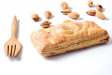 Bread pie apple pocket pie isolated on white background.