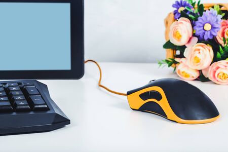 working with tablet for business financial.