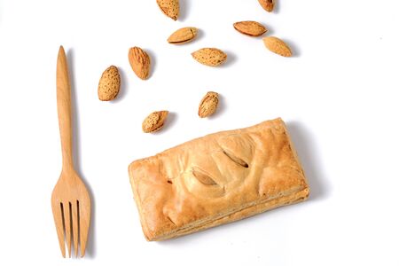 Bread pie apple pocket pie isolated on white background.の写真素材