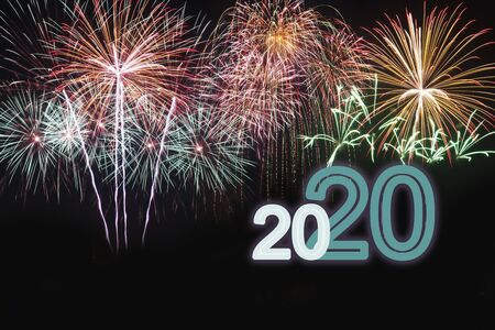 Happy new year 2020 with firework for new year festival background.