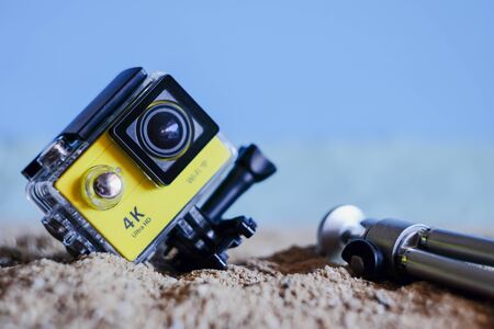 Soft focus action camera on tropical sand beach ,travel concept.の写真素材