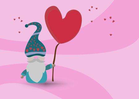 Wizard cartoon holding a heart sign balloon on background.のイラスト素材