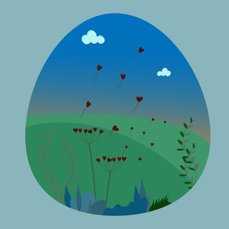 Love flowers on green hill with blue sky .のイラスト素材
