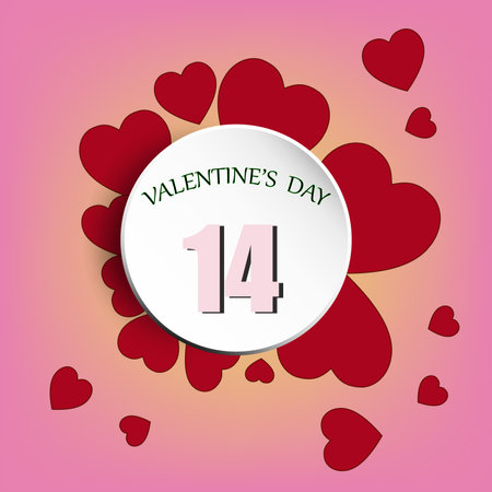 Valentine's day text on tag with red heart.のイラスト素材