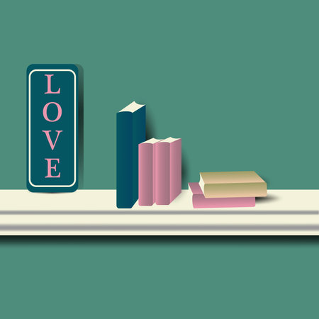 Love text in tag on bookshelves background.のイラスト素材