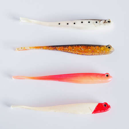 Soft plastic twister baits. Scented and salted silicone bait lures for catching.の写真素材