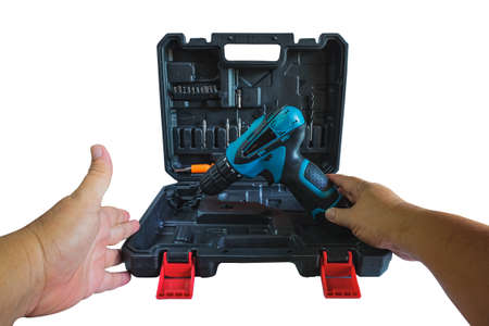 A cordless drill in box set for worker device tool.