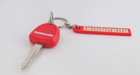 Bangkok ,Thailand - May 13 2021 :Lambretta key for motorbike key with silver shaft and red handle .