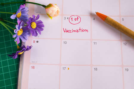 Appointment to vaccination on calendar to reminder.の写真素材