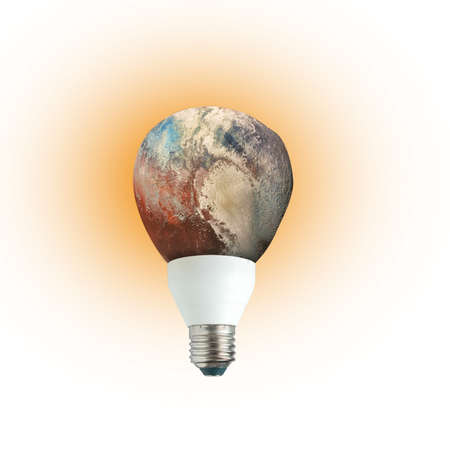 Light bulb with planet Earth isolated on background.