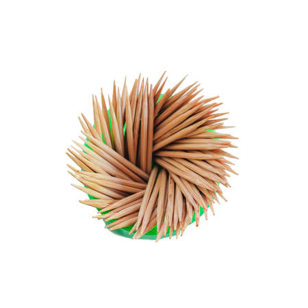 Top view of wooden toothpick on white background.の写真素材