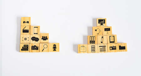 Wood Square or cubes with icon on Background.の写真素材