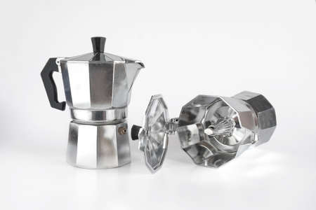 Moka pot home made coffee brew in background.の写真素材