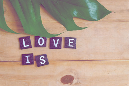 Text word Love is on wood table , love concept.
