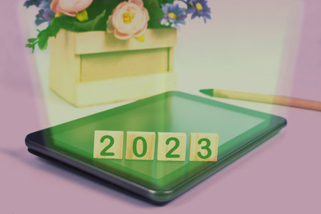 2023 text on tablet ,business online concept.の写真素材