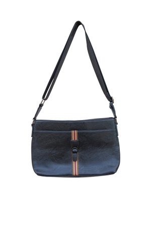 Black leather handbag isolated on white background.clipping path.の写真素材