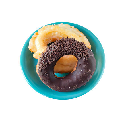 Fresh sweet donuts on dish ,Fast sweet food concept.の写真素材