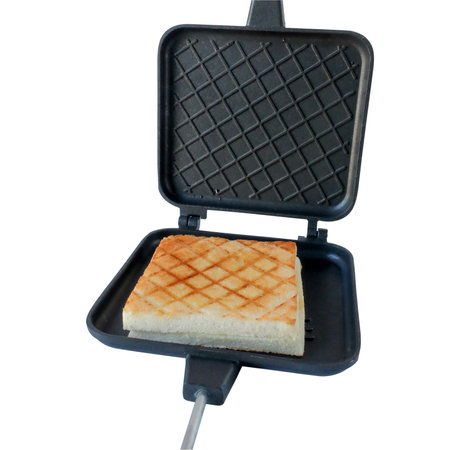 Hot sandwich in camping  pan on white backgroundの写真素材
