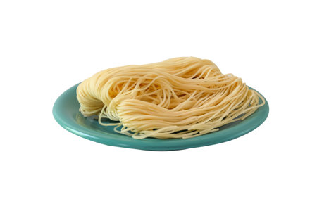Fresh and Dried long life noodles on white background.の写真素材