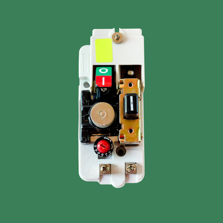Automatic circuit breaker isolated on background.の写真素材