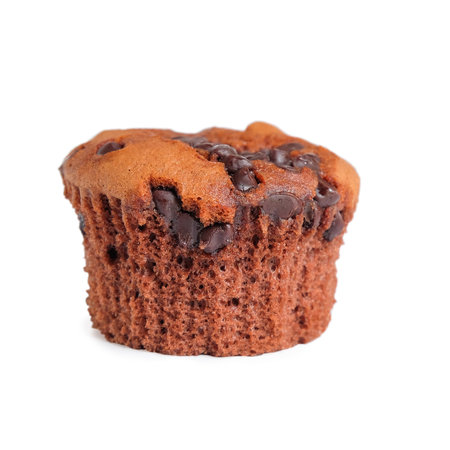 Banana cupcake topping with chocolate chip on white.の写真素材