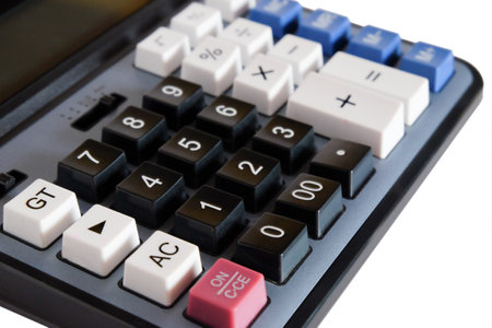Digital calculator on the top view white background.の写真素材