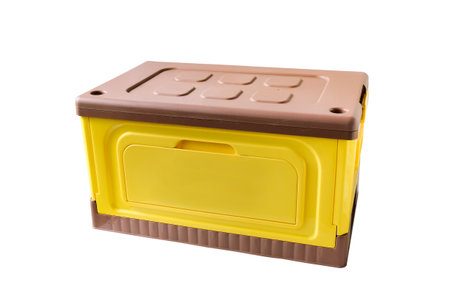 Large size yellow plastic box, for storage of various products.