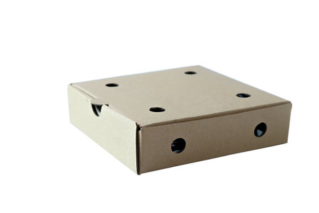 Brown cardboard carton box on white background.の写真素材