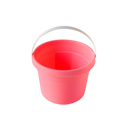 Empty small pink bucket on white background.の写真素材