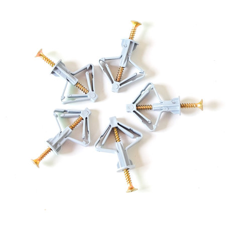 Grey Butterfly type plastic dowel on white background.
