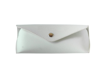 White Leather of eye glasses boxs on a white background.の写真素材
