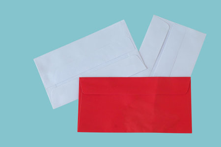Red and white envelope ,love and wedding concept.の写真素材