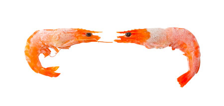 Frozen shrimps on white backgrund ,Seafood delicacies. Selective focus.の写真素材