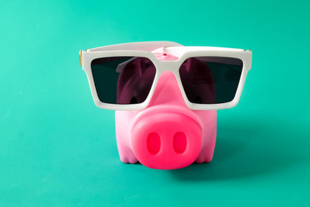 piggy bank with sun glasses,Vocation concept.の写真素材