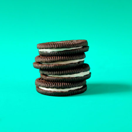 Chocolate cookie with cream on background.の写真素材